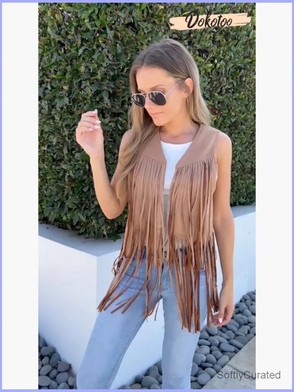 Fringe Vest Sleeveless 70s Hippie Costume Cowgirl Western Faux Suede Tassel - Picture 7 of 7